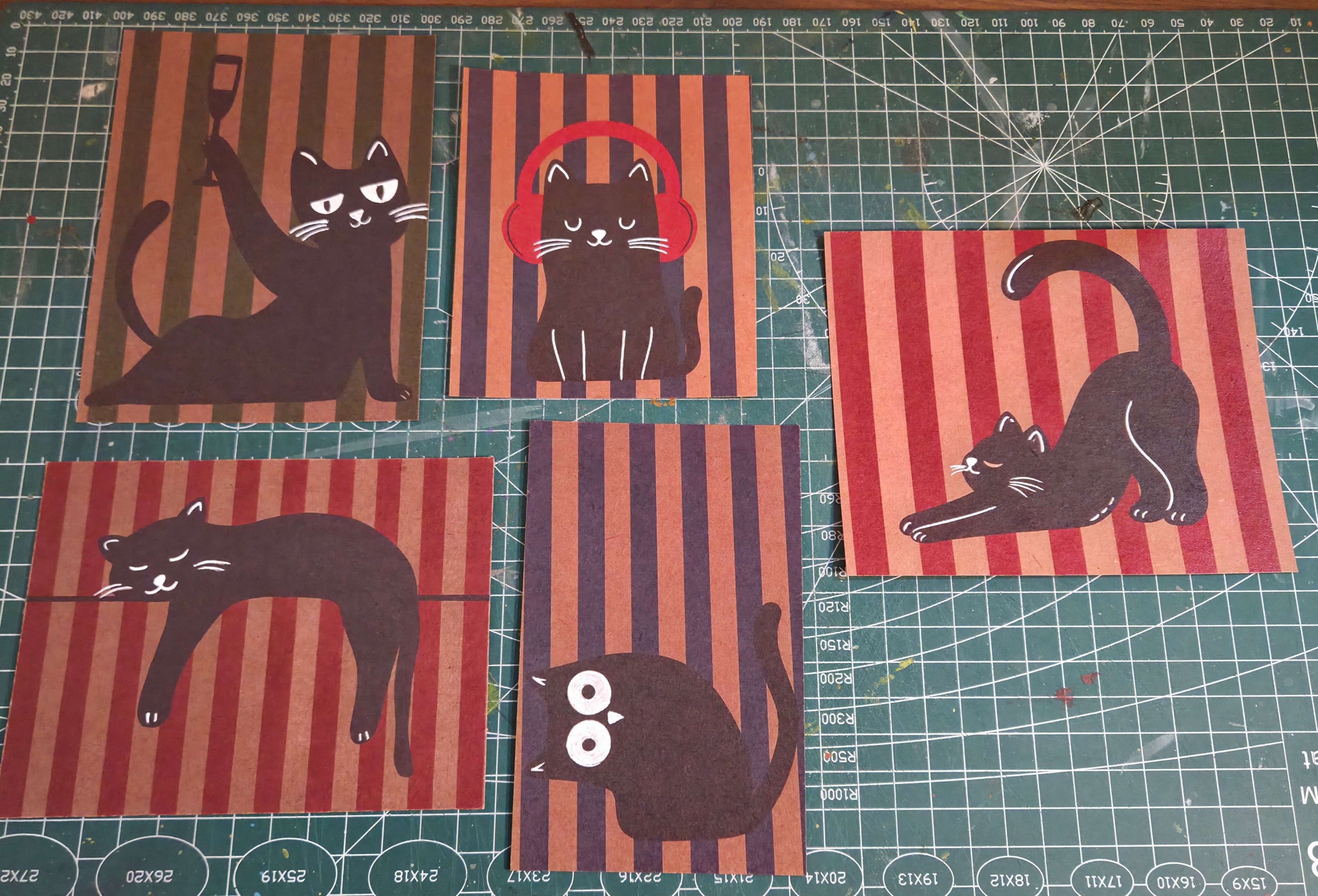 Set of 5 Cat Prints